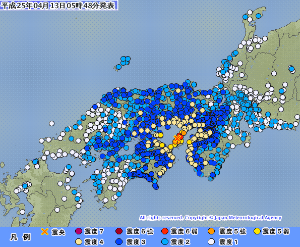 関西で淡路島を中心に震度6弱の地震